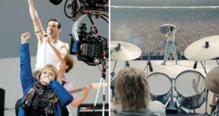 Polly Bennett e Rami Malek sul set di Bohemian Rhapsody